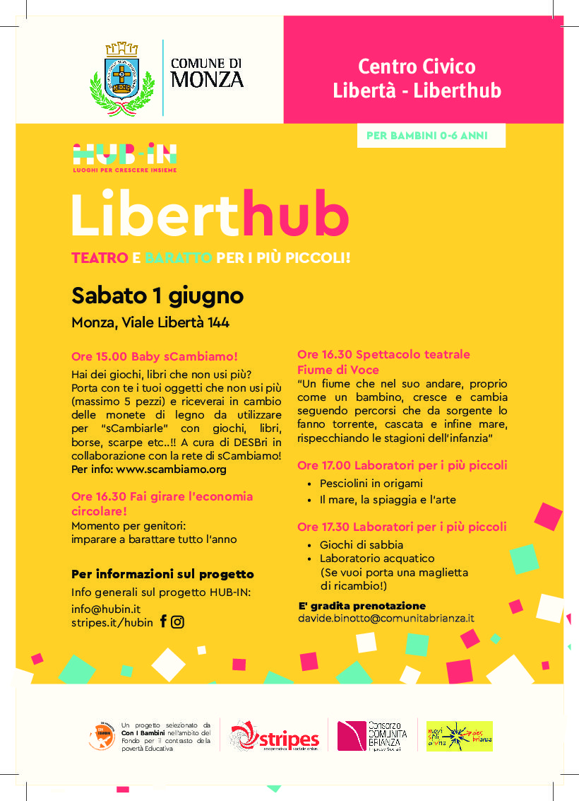 Sabato 1 giugno: giornata dedicata ai BAMBINI 0-6 anni al centro LibertHub